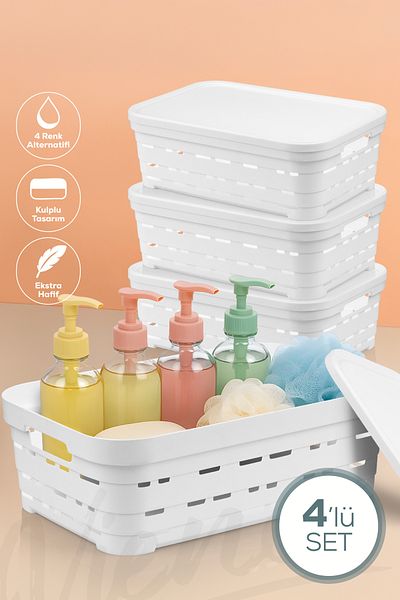 Vienev 8.2 Liter Perforated Storage Box with 4 Lids White