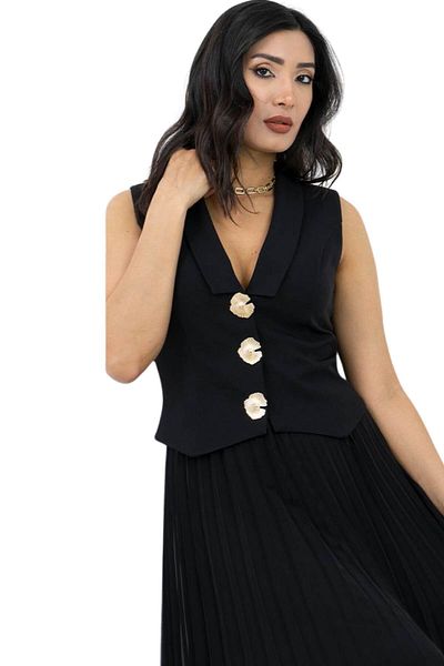 ZISHAN Button Detailed Pleated Luxury Evening Dress – V-Neck Stylish Design |   Graduation, Engagement, Invitation Dress 420