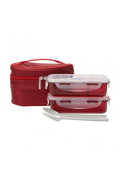locknlock 2PC Insulated Lunch Red Set - Grey, Airtight and BPA-Free Containers