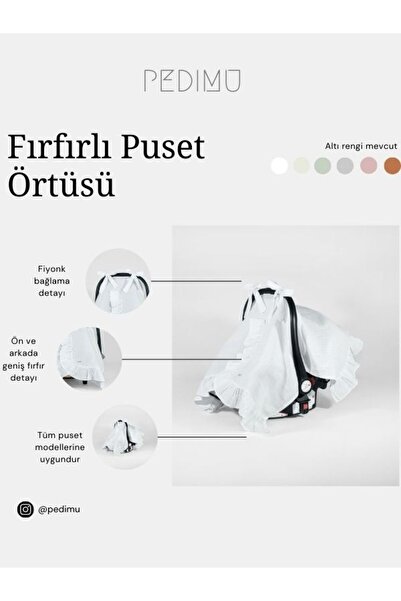 Pedimu White Muslin Stroller Cover - Ruffle Detailed