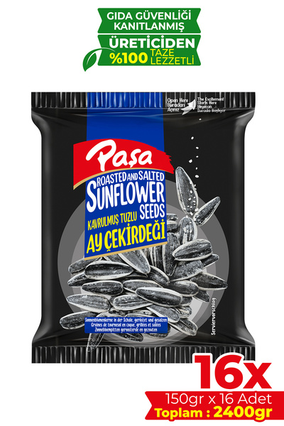 Paşa Kuruyemiş Kavrulmuş Tuzlu Ay Çekirdeği 150 gr X 16 Adet (2400 gr) (Siyah...