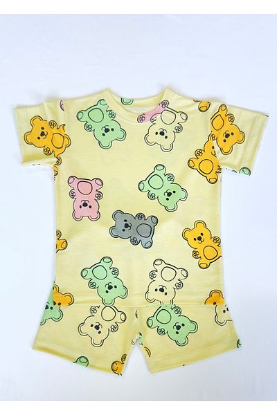 Drop Kids Mother Baby Pajama Set Combination Yellow Haribo Pattern Shorts (Sold Individually)