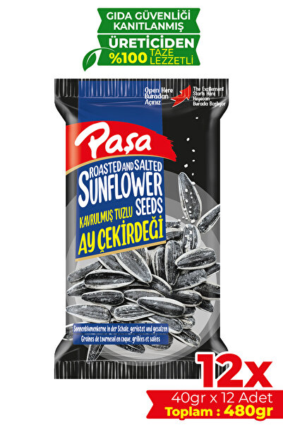 Paşa Kuruyemiş Kavrulmuş Tuzlu Ay Çekirdeği 40 gr X 12 Adet (480 gr) (Siyah A...