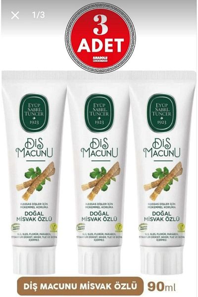 Eyüp Sabri Tuncer 3-PIECE TOOTH PASTE MISVAK EXTRACT 90 ML GLOSSY OUTSIDE AND FULL DAY FREEZE