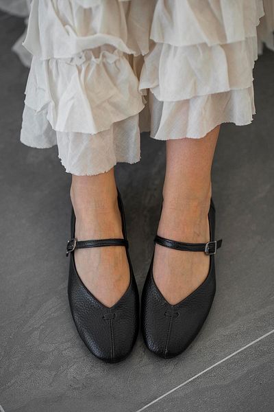 Parponi Beijing Women's Belted Genuine Leather Ballerinas Black