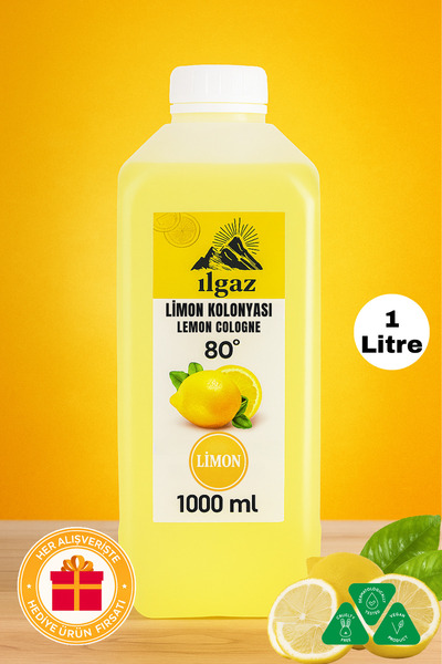 ILGAZ Limon Kolonyası 80 Derece 1000 ml Bidon | Pratik Huni Kapaklı Büyük Boy...
