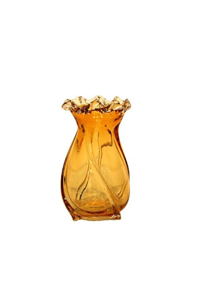 Lucky Art Vază din sticlă chihlimbar cu capăt în formă de capăt de ciorbă 12x12x19cm