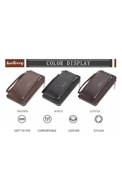Generic Men's Classic Style Long Leather Wallet with Two Zip Closure - Brown