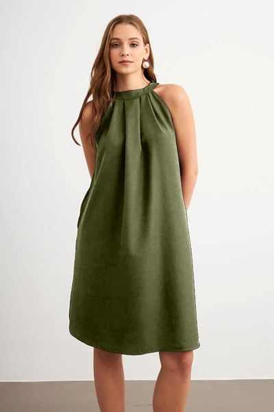 sorisso Shoulder Strap Linen Pocket Dress