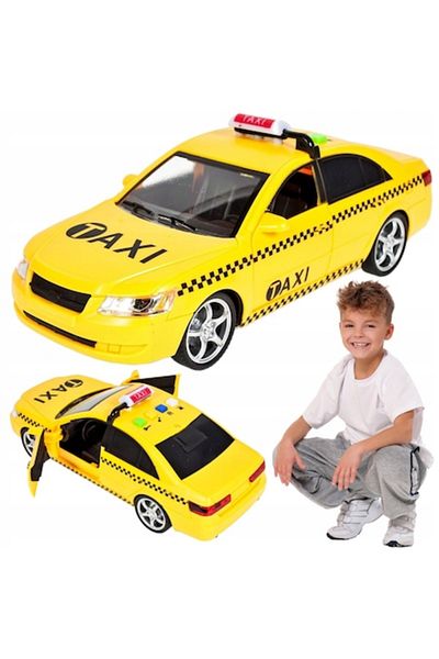 indiggo Toy Taxi Car with Lights and Sounds, Rubber Wheels, Front Doors Open, Scale 1:16, Yellow Citrine