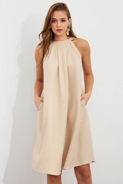 sorisso Shoulder Strap Linen Pocket Dress