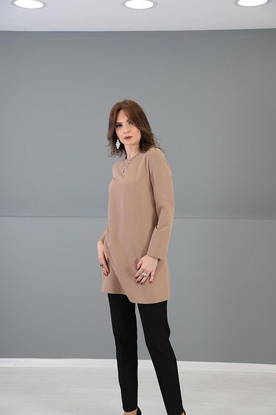 ÖNDER ÖZSOY O-Neck Long Sleeve Blouse-Caramel