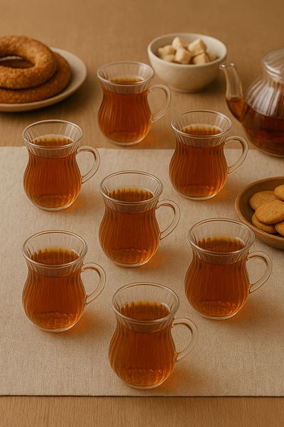 Arma House 6-Piece Borosilicate Glass Modern Striped Tea Cup with Handle