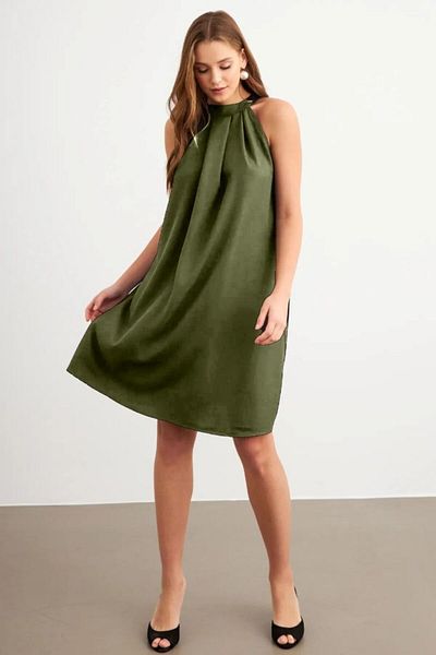 sorisso Shoulder Strap Linen Pocket Dress