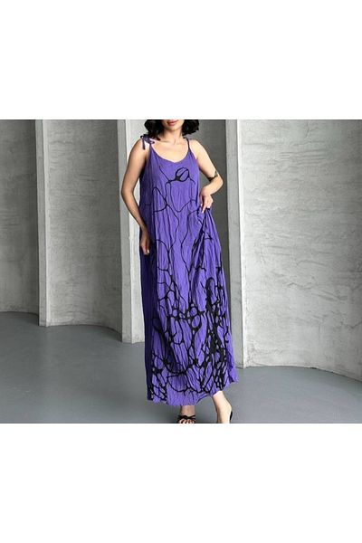 Butik Şans Voile Woven Dress with Print Detail and Straps