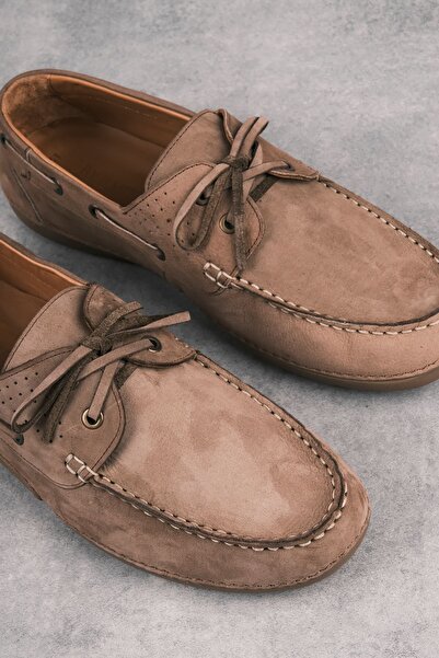 MY DERİ Rigy Men's Genuine Leather Lace-Up Stitching Detailed Nubuck Casual Shoes 3925