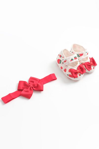 lilico Red White Strawberry Patterned Bow Bandana Newborn Booties