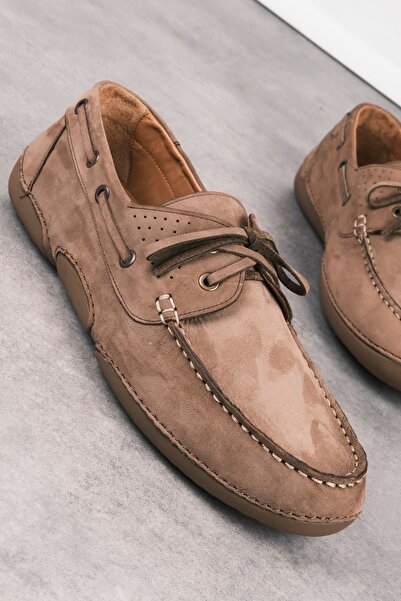 MY DERİ Rigy Men's Genuine Leather Lace-Up Stitching Detailed Nubuck Casual Shoes 3925