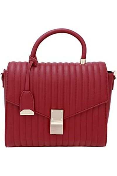 AMICA Daniela Women's Quilted Leather Crossbody Plum Red Handbag with Functional Lock
