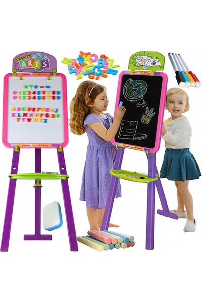 indiggo Jucărie educativă, tablă magnetică 3 în 1, 2 fețe, include un set de cretă colorată, litere magnetice, Ma
