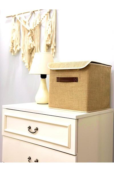 aydev home collection 2 Pieces Jute Lid Cabinet Laundry Toy Organizer Folding Storage Box 30X30X30 cm