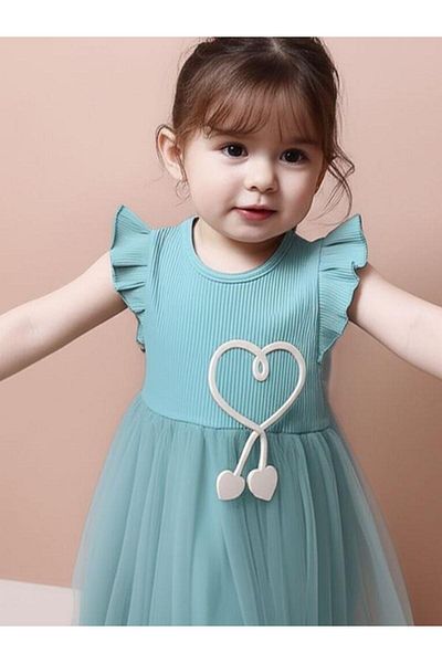 Zekids Girl's Cotton Heart Embroidered Dress