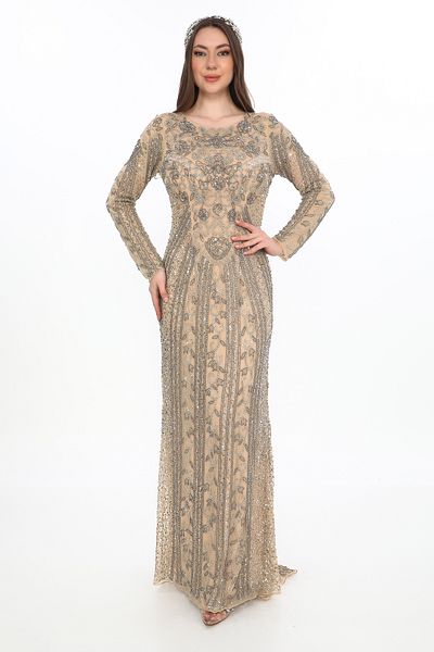 GATSBYLADY LONDON Laila Maxi – Nude Embellished Modest Evening Gown