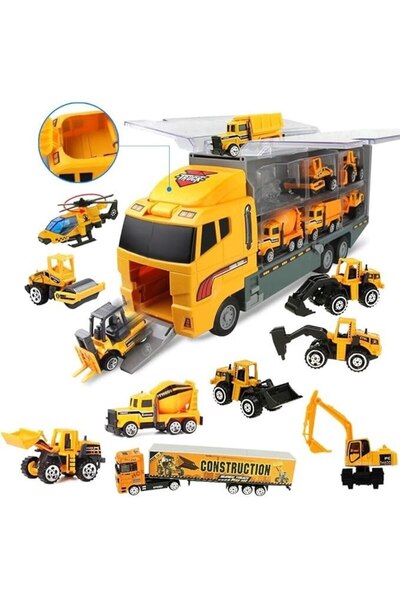 indiggo 12 in 1 Construction Vehicle Set - CoolPlay, Transport Truck with 11 Cars