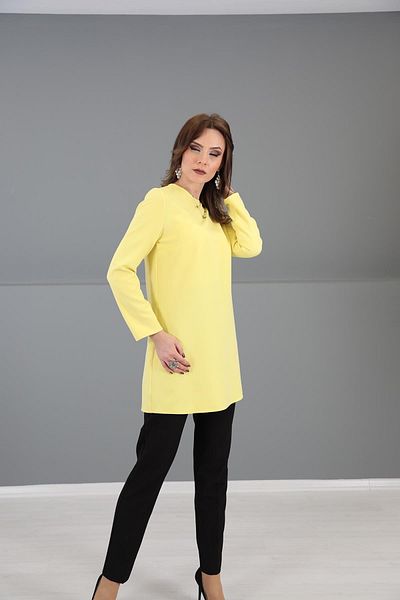 ÖNDER ÖZSOY O-Neck Long Sleeve Blouse-Yellow