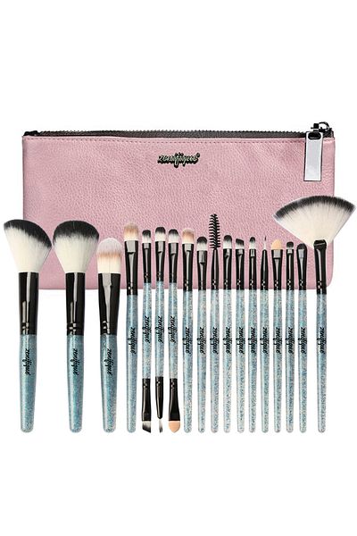 zenifique Set of 18 Makeup Brushes, Zenifique, Synthetic Hair, With Case, Glitter Handle, Blue