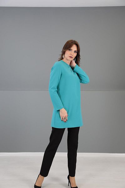 ÖNDER ÖZSOY O-Neck Long Sleeve Blouse-Turquoise