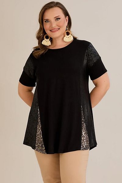 wearon tekstil Wearon Women's Emory Plus Size Combination Combed Cotton Long Black T-Shirt