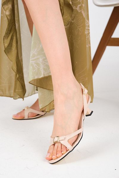 Mio Gusto Adeline Nude Color Short Heeled Women's Sandals