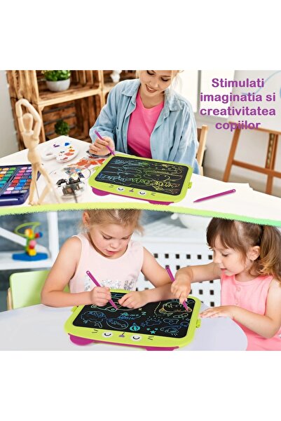 indiggo LovelyKitty Children's Easel with Drawing Board and Chair Set, LCD Screen, Dust-Free, Cat Pattern