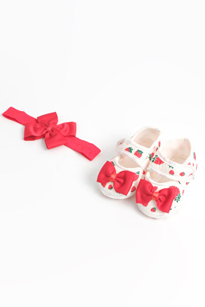 lilico Red White Strawberry Patterned Bow Bandana Newborn Booties