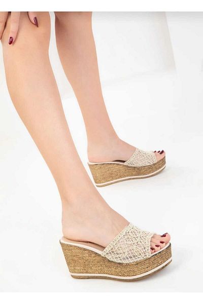 AYDOĞDU by ünal Beige Knitted Wedge Slippers