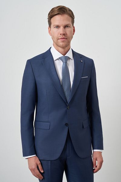 Morven Men's Navy Blue Polyviscose Slim Fit Mono Collar Suit