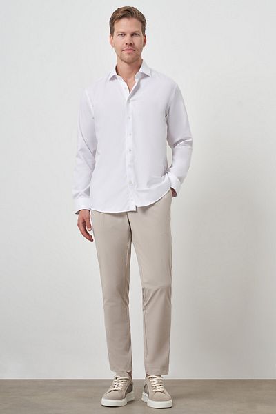 Morven Cămașă pentru bărbați, albă, din bumbac, slim fit, fără călcat