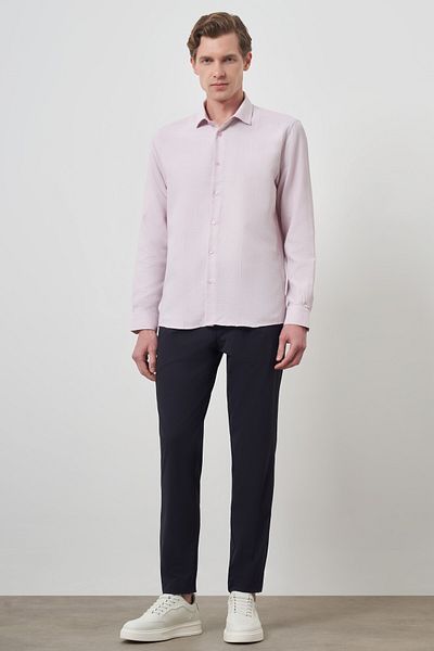 Morven Ανδρικό ροζ Slim Fit ιταλικό πουκάμισο με πέτο