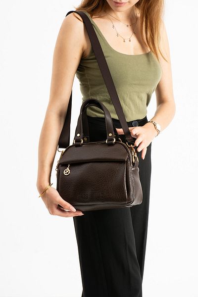 Getcho Dunn Women's Brown Leather Double Zipper Women's Hand and Shoulder Bag Large Volume Daily Use