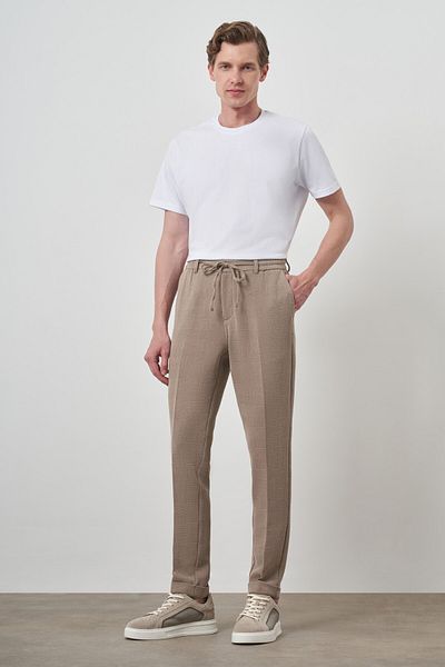 Morven Men's Beige Trend Slim Fit Drawstring Jogger Pants