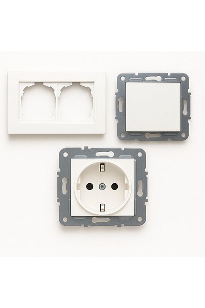 Ledarmy Karen Series White Key Switch and Grounded Socket Set Compatible with 2-Piece Frame