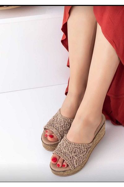 AYDOĞDU by ünal Mink Knitted Wedge Slippers
