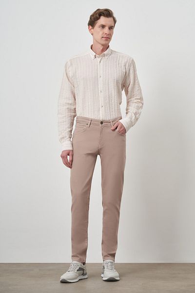 Morven Men's Beige Cotton 5 Pocket Slim Fit Jean Denim Trousers