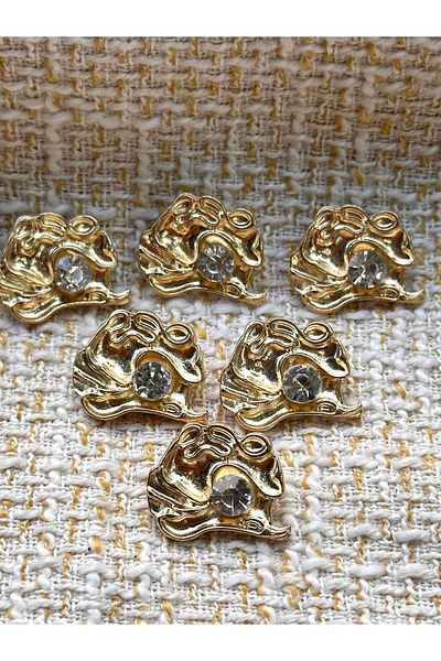 ODDA TASARIM ATÖLYESİ Gold Colored 6 Button with Crystal Stone in the Middle and Pattern on Top (2.3cm)