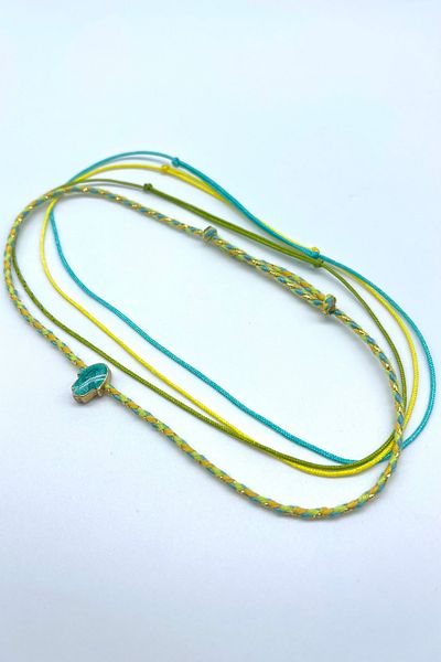Concept HuBuTU Bohemian Style Fatma Ana Hand Hamsa Yellow Turquoise Green Adjustable Anklet Set (4 Pieces)
