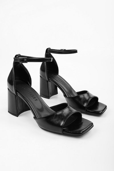 Shoeberry Women's Sarge Black Shiny Skin Heeled Shoes