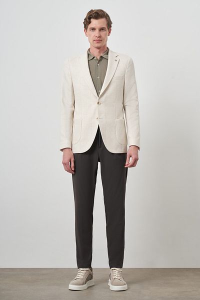 Morven Ανδρικό μπουφάν μπεζ λινό Trend Slim Fit Mono γιακά