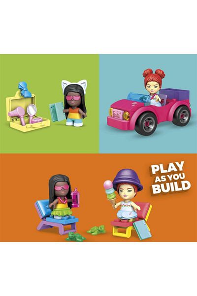 MEGA Mega Construx Barbie Beach Adventure Building Set, 70 Pieces and 10 Accessories