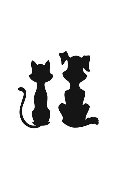 media Sticker decorativ Doi prieteni, pisica si caine, 15 x 15 cm, Negru
